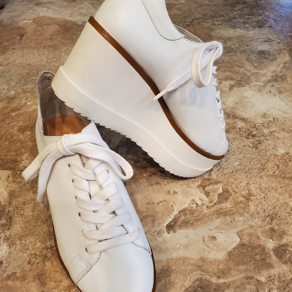 SCHUTZ White Leather Platform Sneakers Size 5